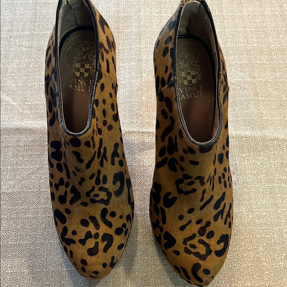 Vince Camuto Tan and Black Leopard Ankle Booties